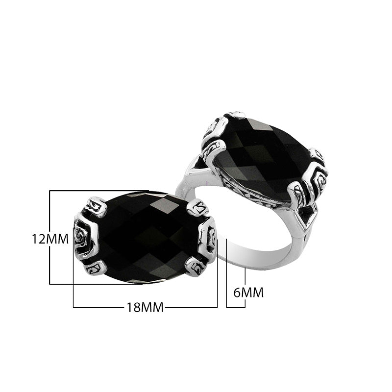 Sterling silver Balinese design ring with oval shape Black Onyx stone