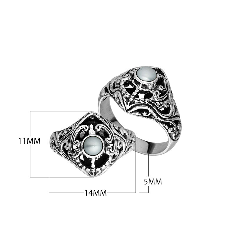 Sterling Silver Balinese Design Ring With Round Fresh Water Pearl