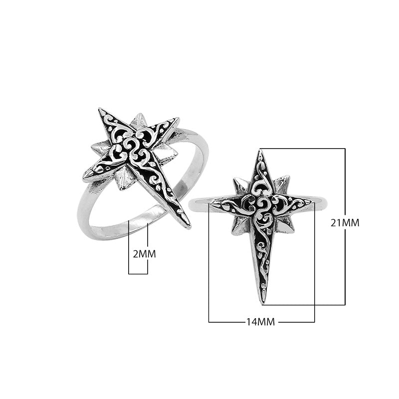 Sterling silver compass shape ring with elegant designer detailing