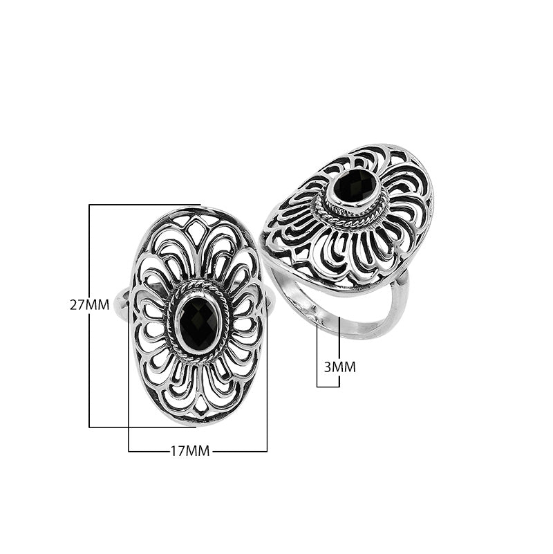 Sterling Silver Oval Shape Ring With Black Onyx In Balinese Designer Style