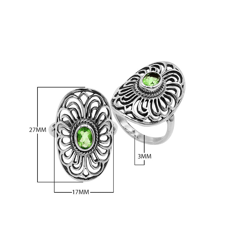 Sterling Silver Oval Shape Ring With Peridot Quartz In Balinese Designer Style