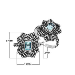 Sterling Silver Designer Ring With Blue Topaz Quartz In Balinese Style