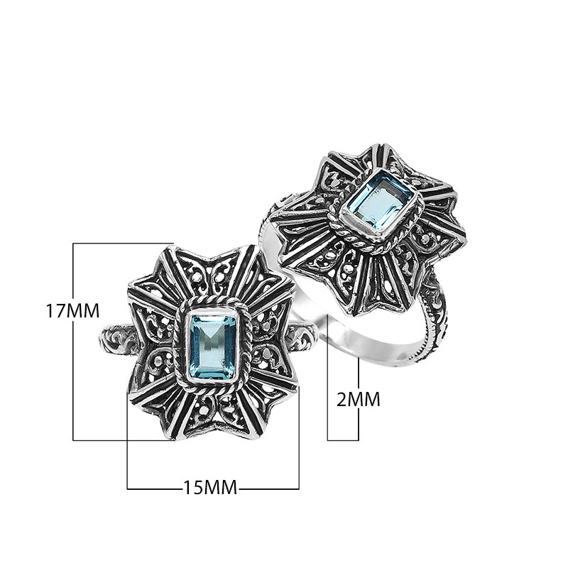 Sterling Silver Designer Ring With Blue Topaz Quartz In Balinese Style