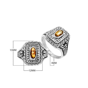 Sterling Silver Rectangular Ring With Citrine Quartz In Balinese Designer Pattern