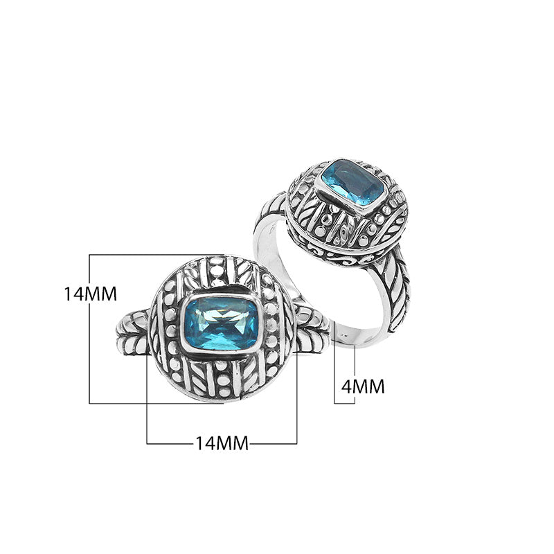 Blue Topaz Quartz Sterling Silver Balinese Engraved Ring For Wholesale Buyers