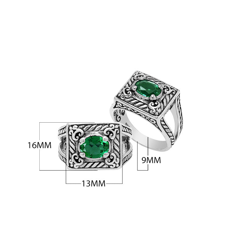 Sterling Silver Balinese Rectangular Ring With Green Quartz For Wholesale