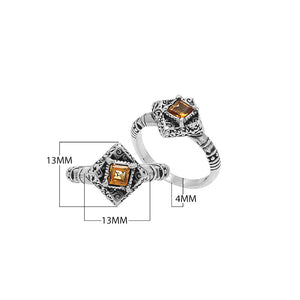 Sterling Silver Balinese Diamond Shape Ring With Citrine Quartz For Wholesale