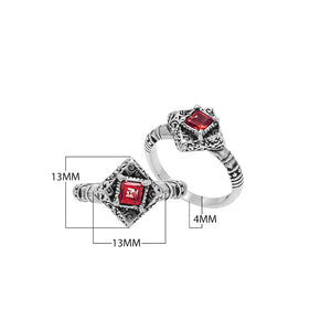 Sterling Silver Balinese Diamond Shape Ring With Garnet Quartz For Wholesale