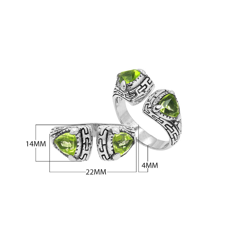 Sterling Silver Balinese Designer Ring With Peridot Quartz And Oxidized Detailing