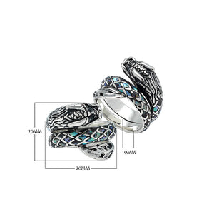 Sterling Silver Dragon Wrap Ring With Abalone Shell Inlay And Oxidized Finish