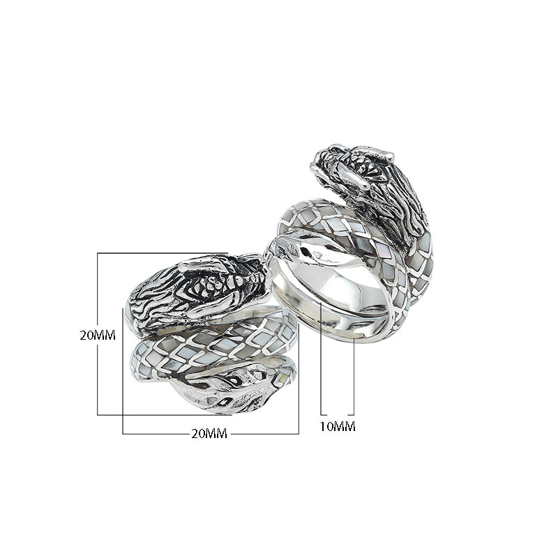 Sterling Silver Dragon Wrap Ring With Mother Of Pearl Inlay And Polished Finish