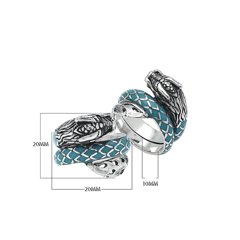 Sterling Silver Dragon Wrap Ring With Black Shell Inlay And Polished Finish