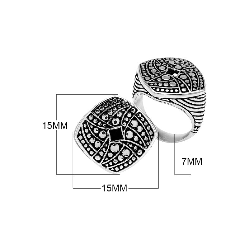 Sterling Silver Square Designer Ring With Plain Silver And Oxidized Detailing