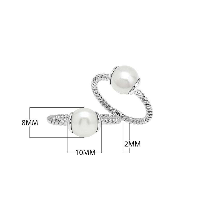 Sterling Silver Twisted Band Ring With Pearl Ends And Polished Finish