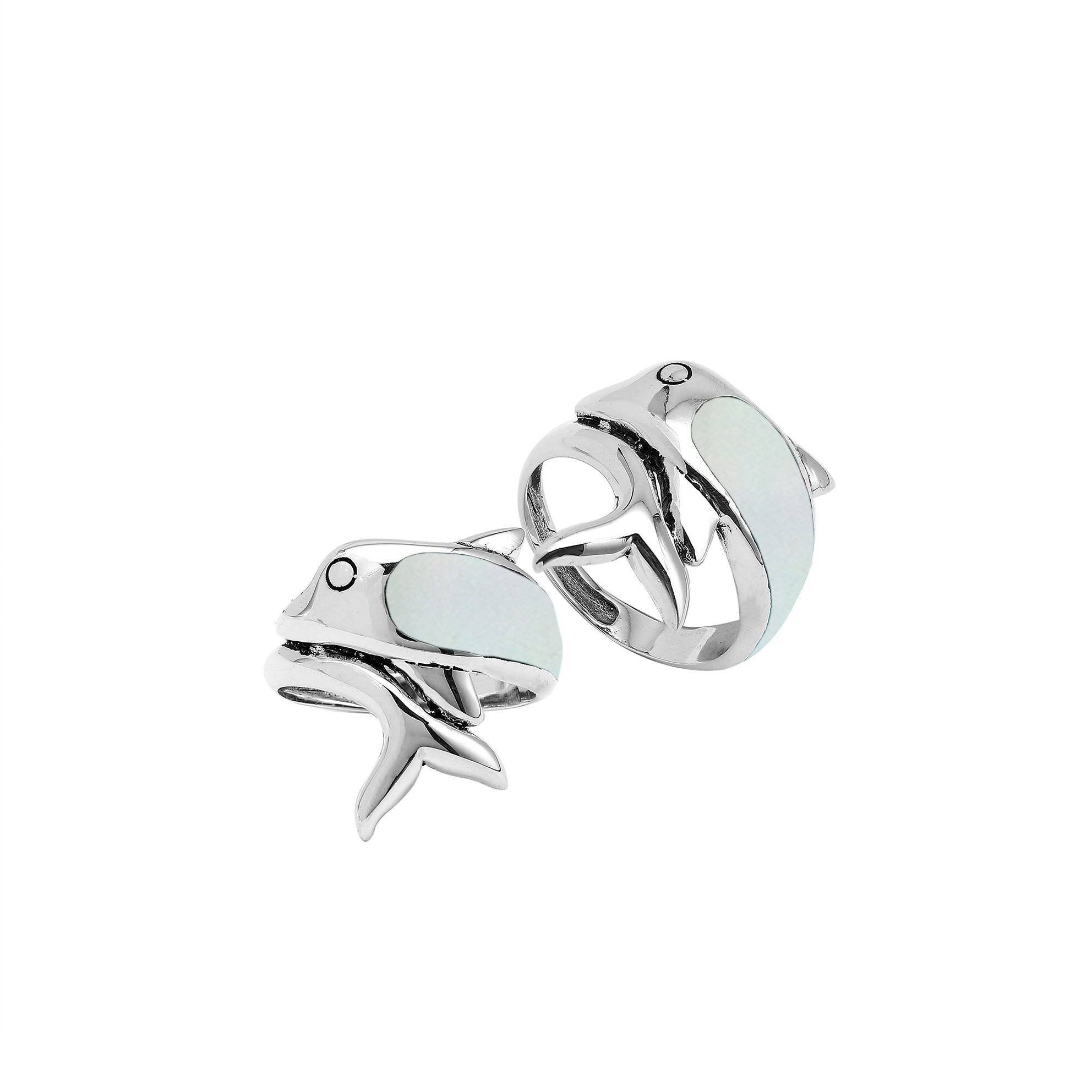 Sterling Silver Dolphin Ring With Mother Of Pearl Inlay And Polished Finish