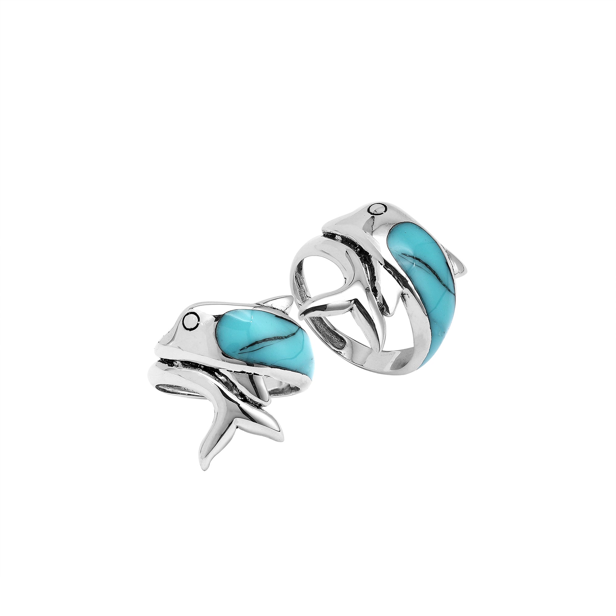 Sterling Silver Dolphin Ring With Turquoise Shell Inlay