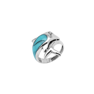 Sterling Silver Dolphin Ring With Turquoise Shell Inlay