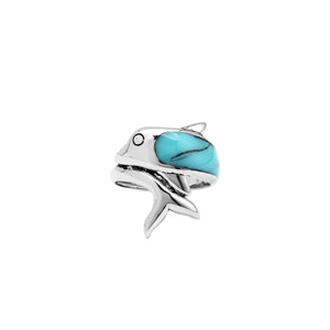 Sterling Silver Dolphin Ring With Turquoise Shell Inlay