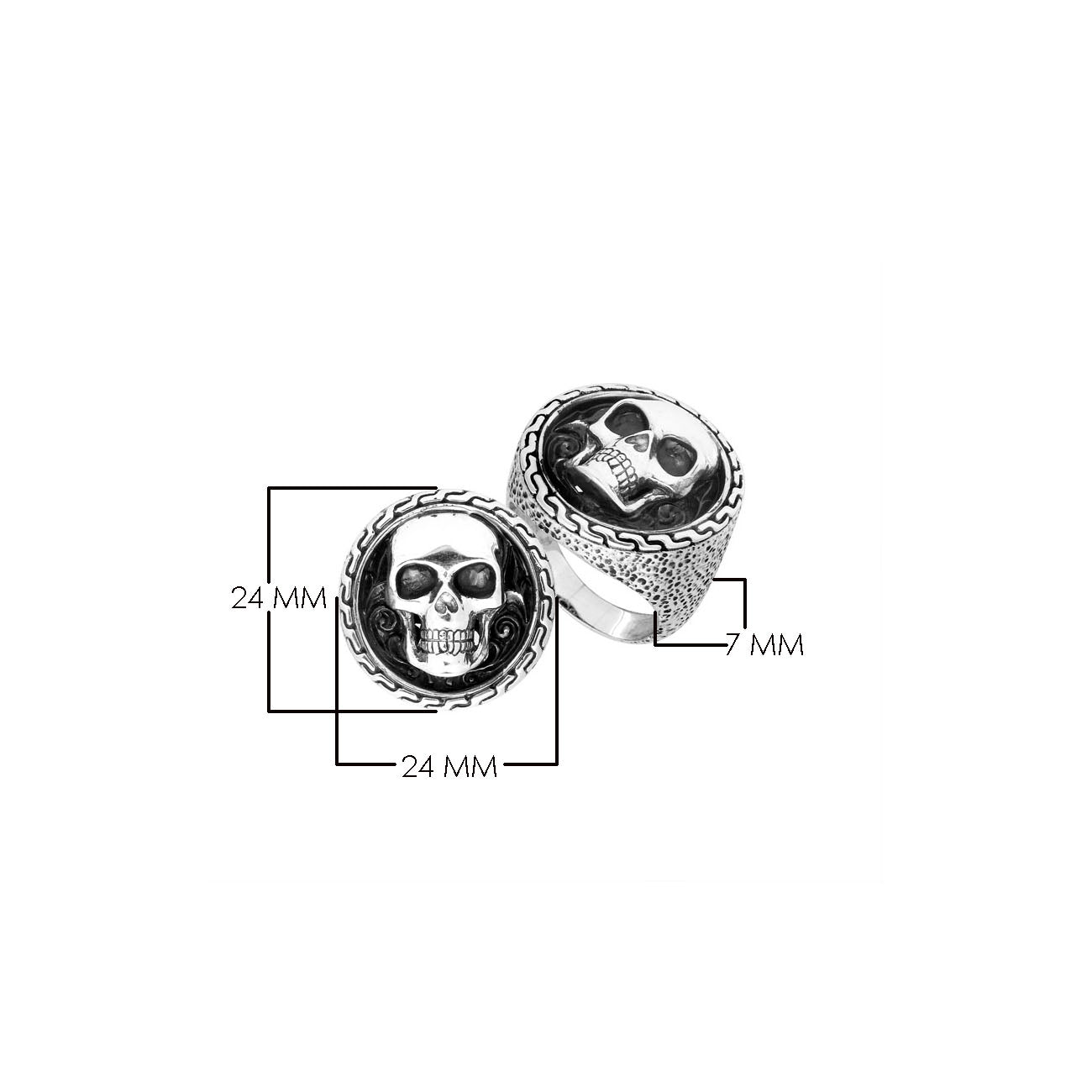 Sterling Silver Skull Ring With Oxidized Detailing And Textured Band