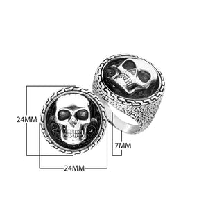 Sterling Silver Skull Ring With Oxidized Detailing And Textured Band
