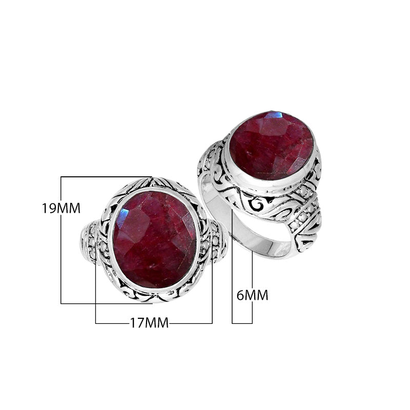 Sterling Silver Ruby Quartz Ring With Balinese Engraved Band