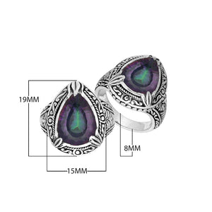 Sterling Silver Mystic Quartz Ring With Balinese Engraved Band