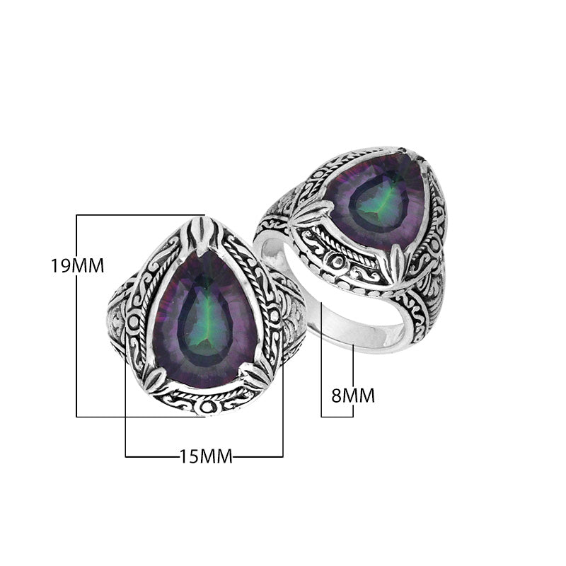Sterling Silver Mystic Quartz Ring With Balinese Engraved Band