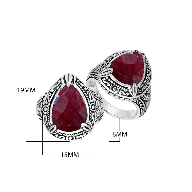 Sterling Silver Ruby Quartz Ring With Balinese Engraved Band