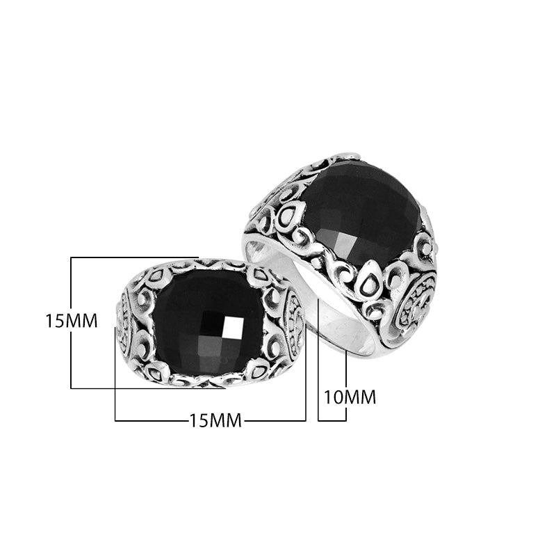 Sterling Silver Balinese Scroll Pattern Ring With Black Onyx