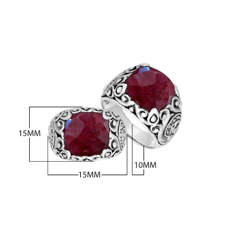 Sterling Silver Balinese Scroll Pattern Ring With Ruby