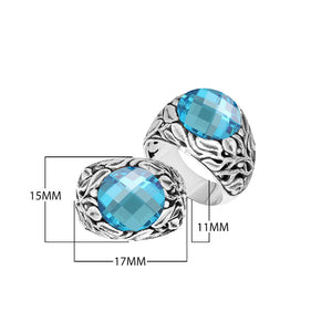 Sterling Silver Leaf Pattern Ring With Blue Topaz Quartz