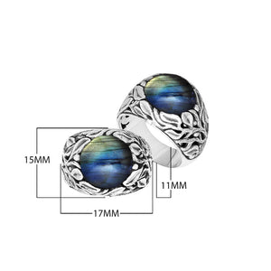 Sterling Silver Leaf Pattern Ring With Labradorite