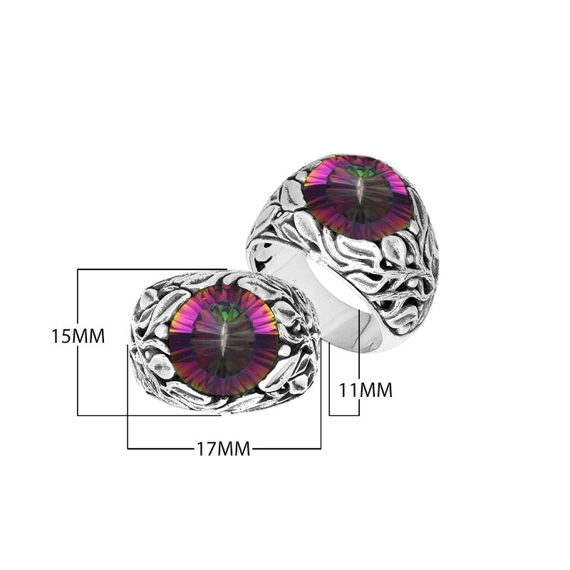 Sterling Silver Leaf Pattern Ring With Mystic Quartz