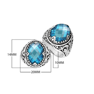 Blue Topaz Quartz Oval Sterling Silver Balinese Ring Handcrafted In Indonesia