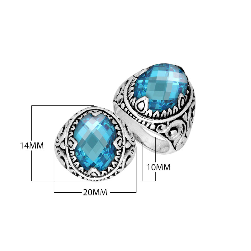 Blue Topaz Quartz Oval Sterling Silver Balinese Ring Handcrafted In Indonesia