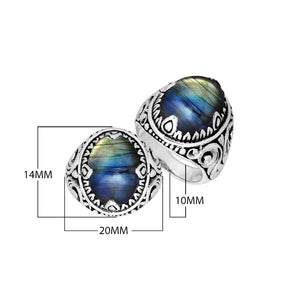 Labradorite Oval Sterling Silver Balinese Ring Handcrafted In Indonesia