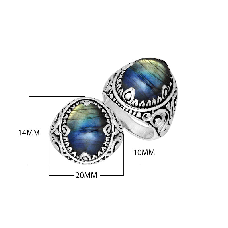 Labradorite Oval Sterling Silver Balinese Ring Handcrafted In Indonesia