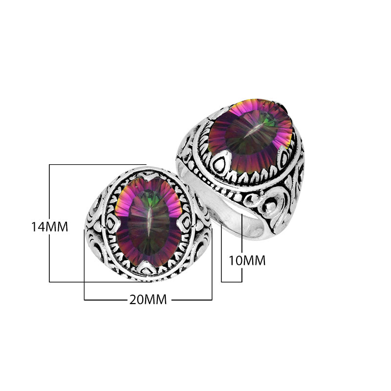 Mystic Quartz Oval Sterling Silver Balinese Ring Handcrafted In Indonesia