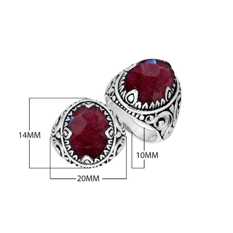 Ruby Quartz Oval Sterling Silver Balinese Ring Handcrafted In Indonesia