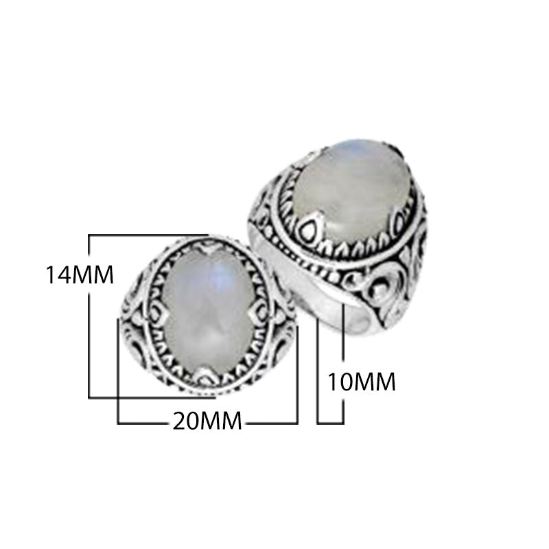 Rainbow Moonstone Oval Sterling Silver Balinese Ring Handcrafted In Indonesia
