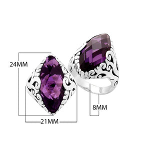 Sterling Silver Amethyst Quartz Marquise Balinese Ring Handcrafted In Indonesia