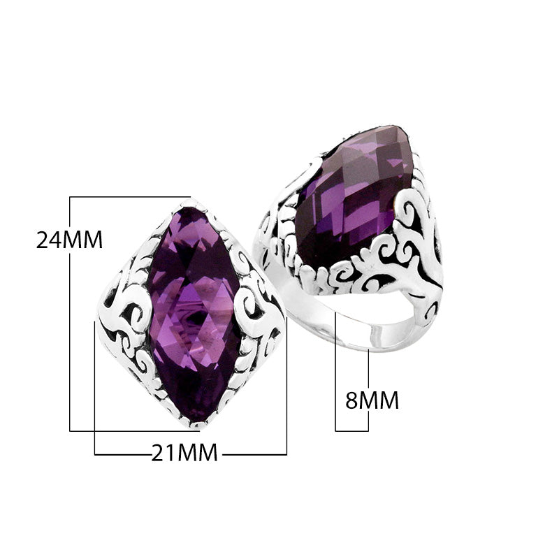 Sterling Silver Amethyst Quartz Marquise Balinese Ring Handcrafted In Indonesia
