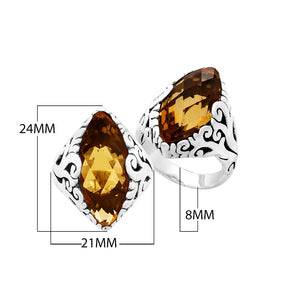 Sterling Silver Citrine Quartz Marquise Balinese Ring Handcrafted In Indonesia