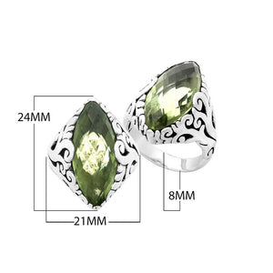 Sterling Silver Green Amethyst Quartz Marquise Balinese Ring Handcrafted In Indonesia