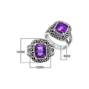 Sterling Silver Amethyst Quartz Cushion Balinese Ring Handcrafted In Indonesia