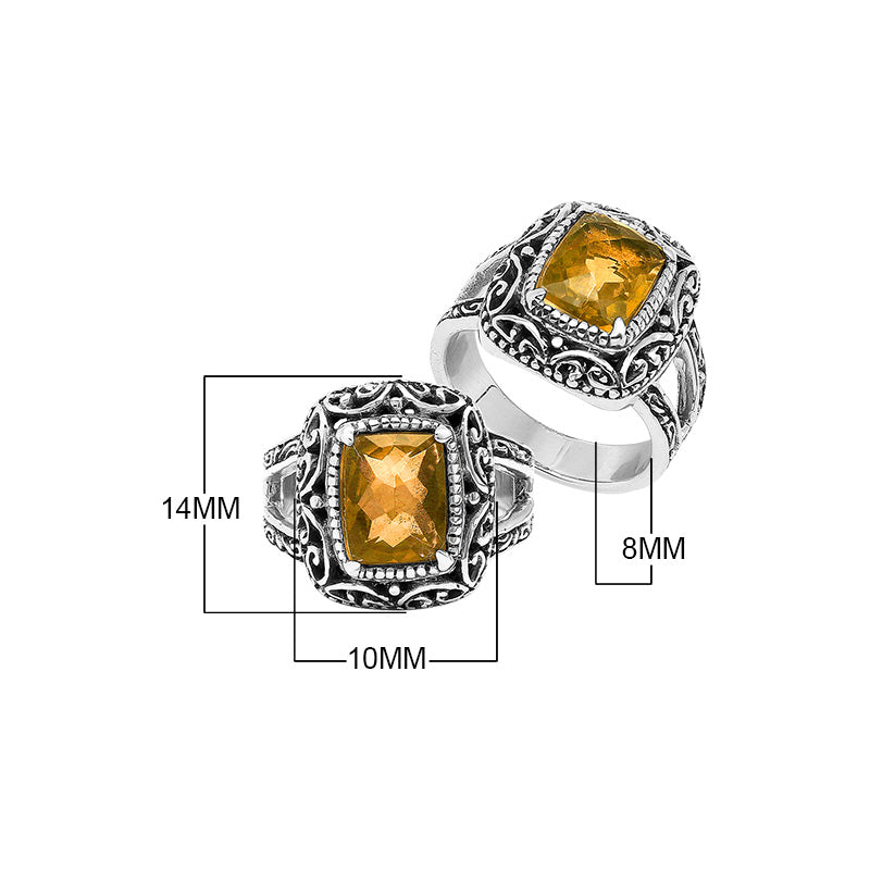 Handmade Sterling Silver Citrine Quartz Ring With Ornate Balinese Carvings