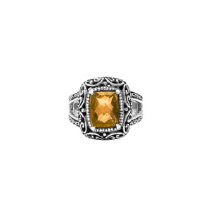 Handmade Sterling Silver Citrine Quartz Ring With Ornate Balinese Carvings