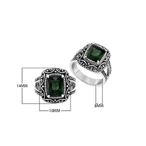 Sterling silver Green Quartz cushion cut statement ring with handcrafted Balinese detailing