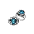 Sterling Silver Cushion London Blue Topaz Quartz Ring With Balinese Filigree Design