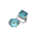 Sterling Silver Cushion Blue Topaz Quartz Ring With Balinese Scroll Detailing